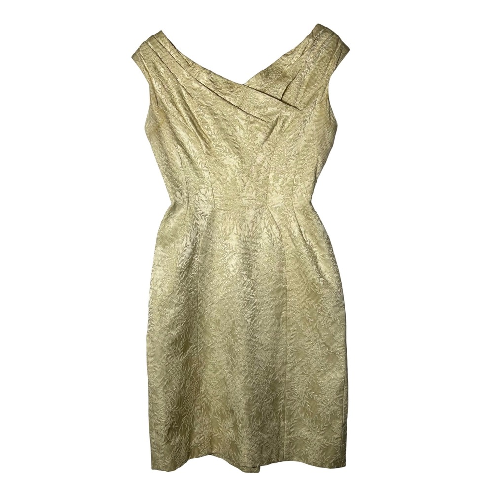 Suzy Perette Dress 6 Vintage Gold Metallic Brocade 1950s Wiggle Cocktail
